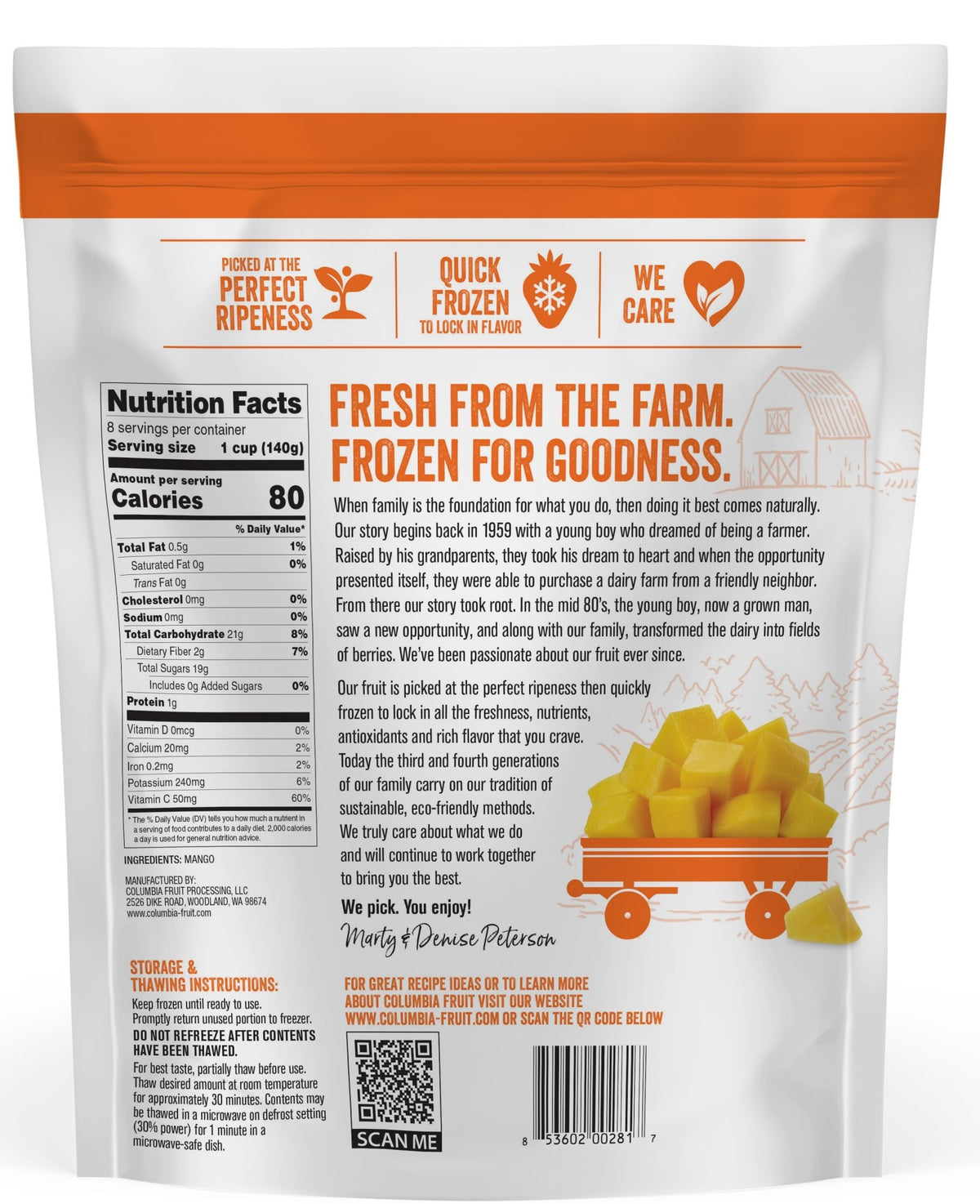 Columbia Fruit Frozen Mango Chunks