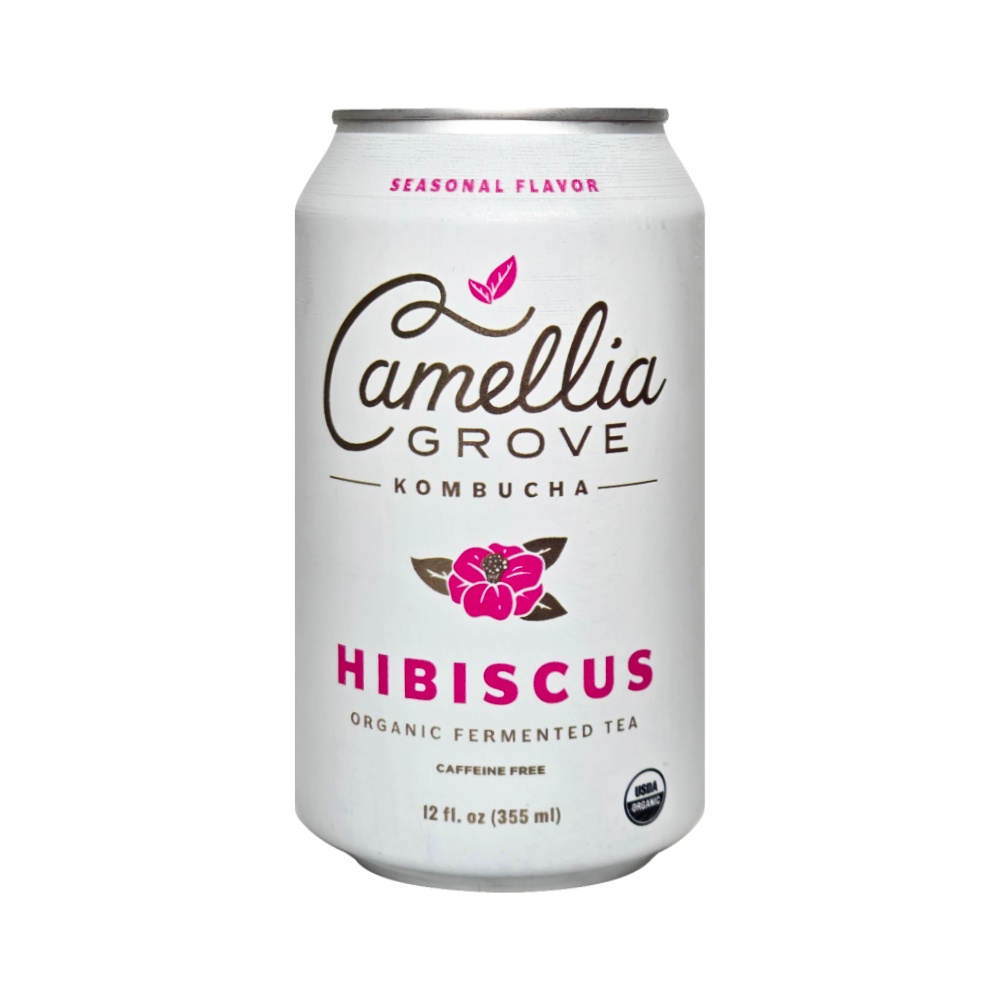 12 oz can of Camellia Grove Hibiscus Kombucha
