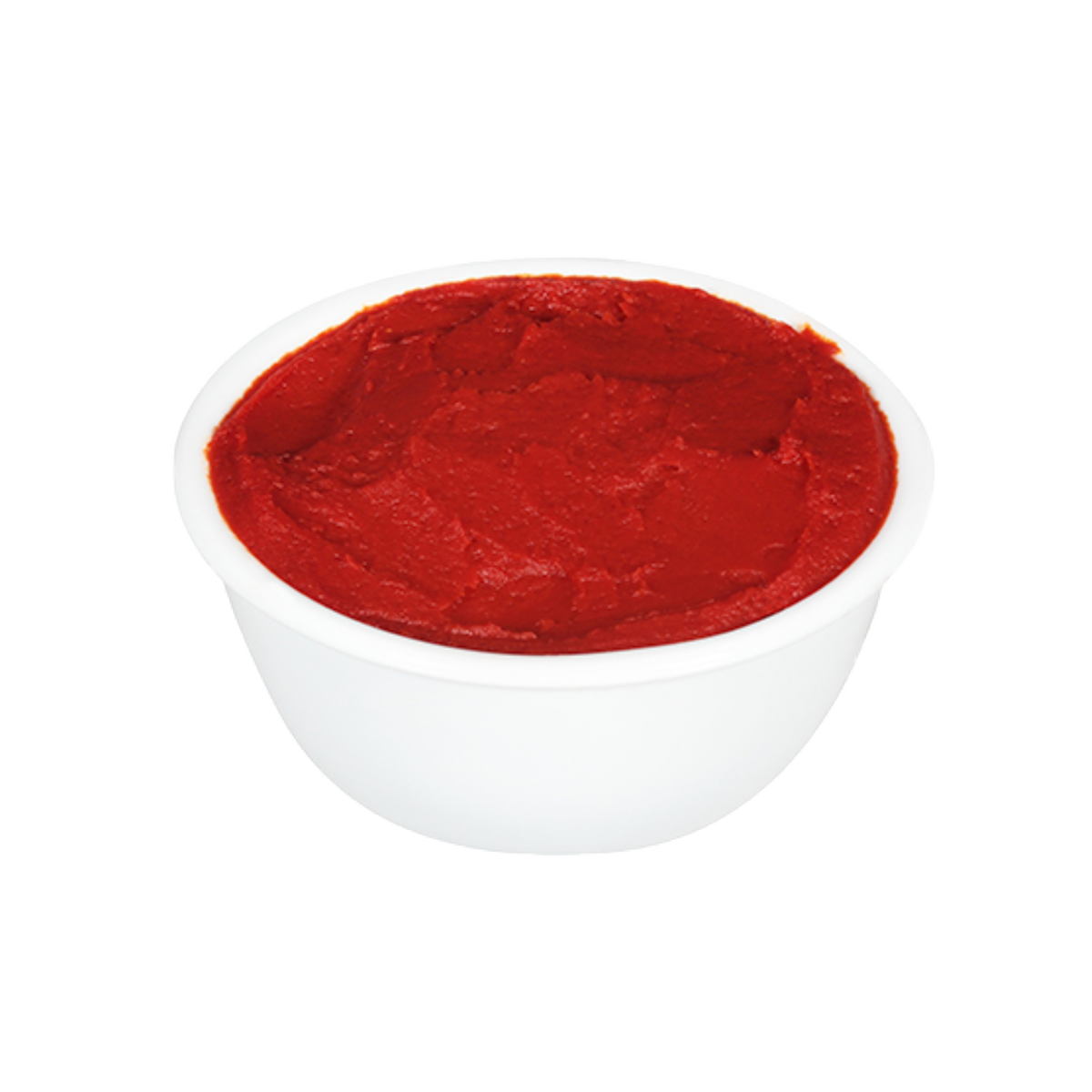 Red tomato paste in a white bowl
