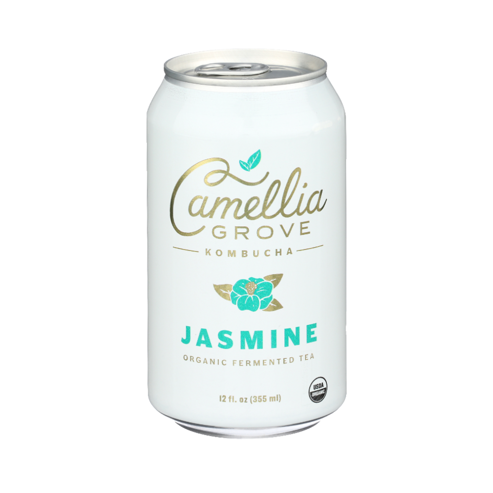 12 oz can of Camellia Grove Jasmine Kombucha