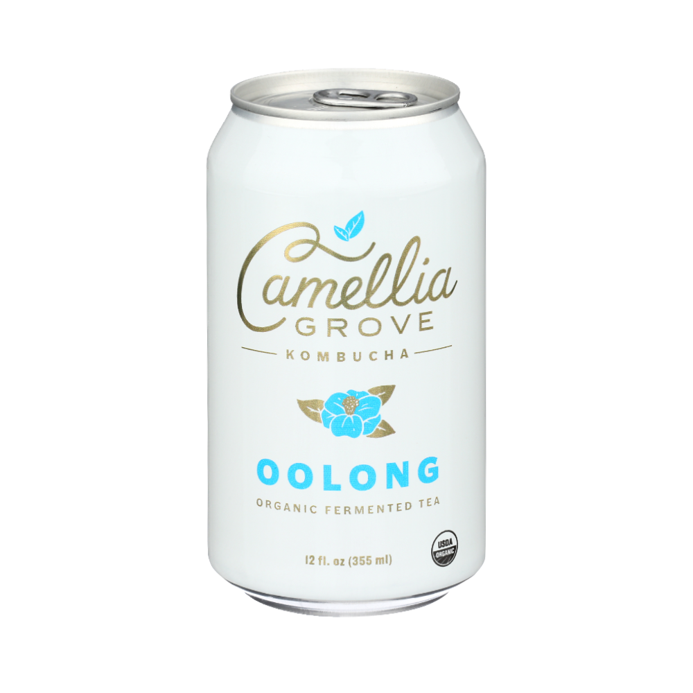 12 oz can of Camellia Grove Oolong Kombucha