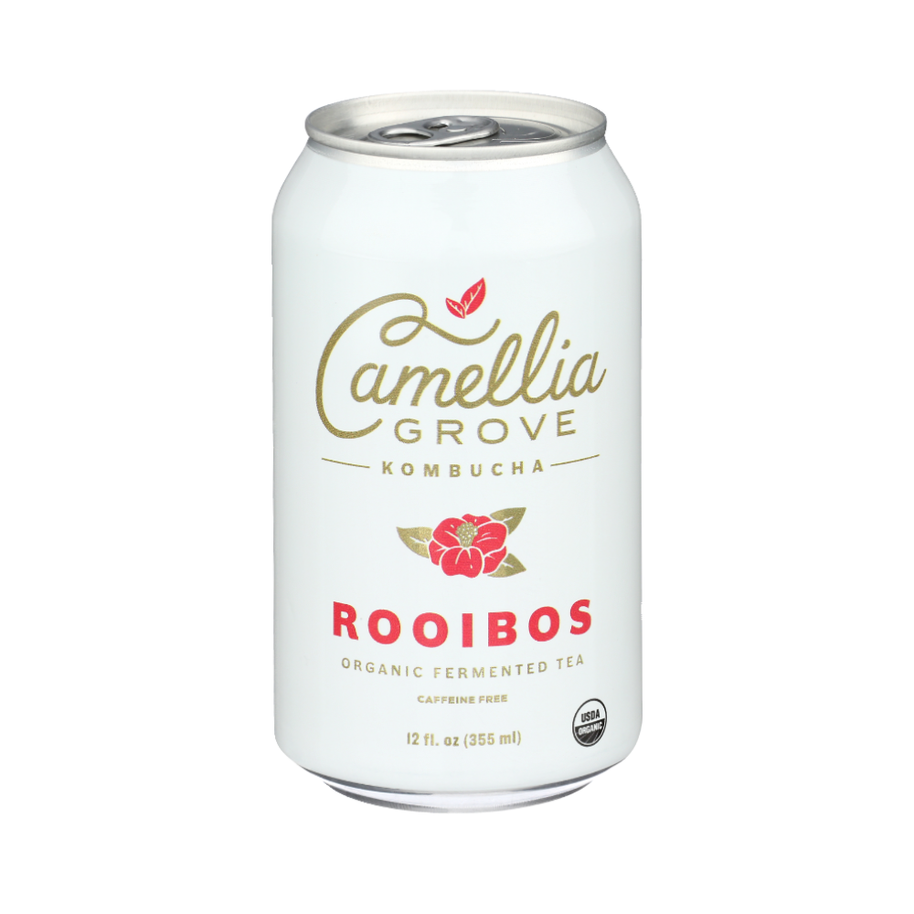 12 oz can of Camellia Grove Rooibos Kombucha
