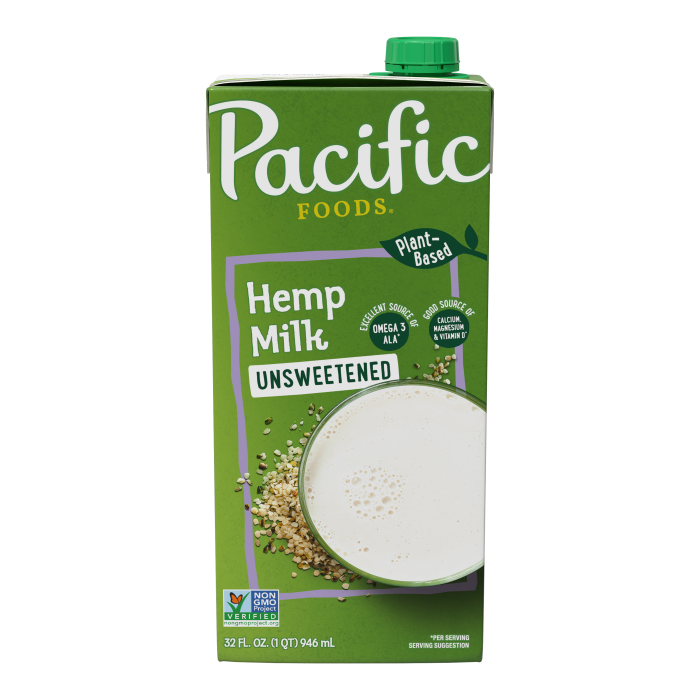 Carton of Pacific Foods Unsweetened Hemp Milk