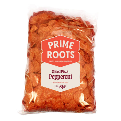 A bag of Prime Roots Plant Based Sliced Pizza Pepperoni